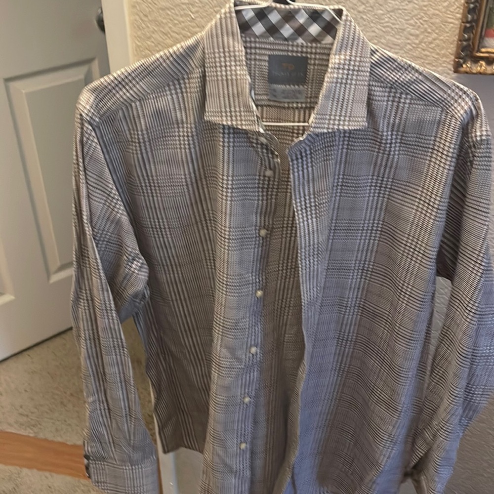 Thomas Dean brown and white check button down size XL